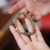 Niche design Hetian jade round bead single-ring bracelet 925 Silver Small Fish 6MM Hetian jade retro Chinese style for good fortune Item Picture